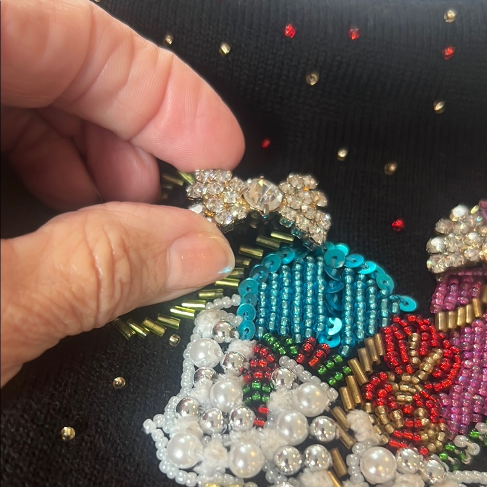 Vintage Just B Black Holiday Sweater with Colorful Sequin Stocking - Picture 9 of 9